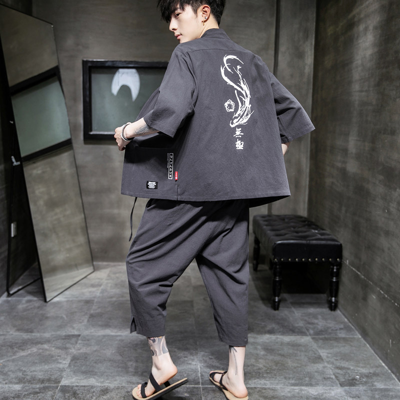 A70 P60 室内风 2024夏装新款风七分裤休闲大码汉服T恤套装图片