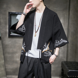 F861P55室内风仙鹤绣花风潮流百搭汉服外套加大码七分袖，男装夹克，电商A026