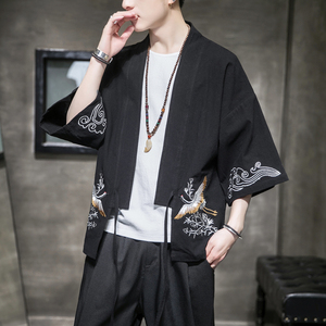 F861 P55 室内风仙鹤绣花风潮流百搭汉服外套加大码七分袖图片