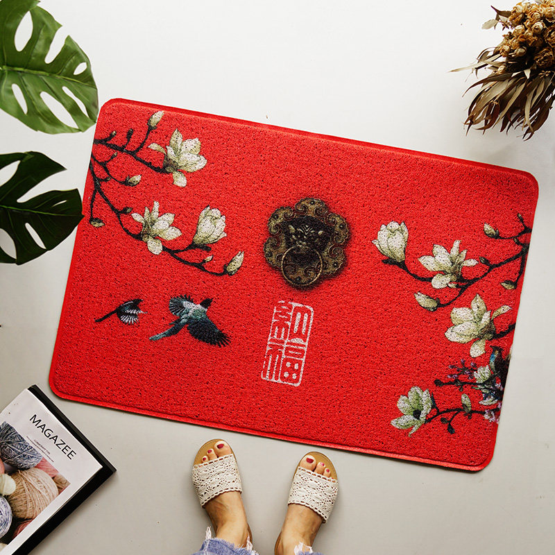 出入平安地垫入户门地毯进门玄关门厅丝圈门垫门口脚垫红色新中式