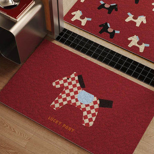 马来有福入户门地垫新年红色进门口丝圈脚垫可裁剪马年地毯防滑垫