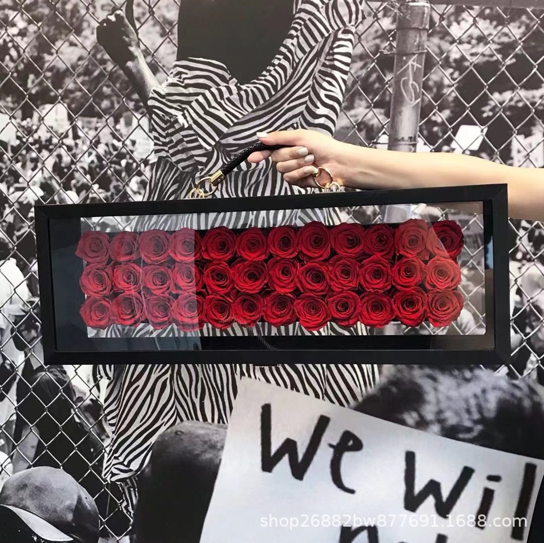 永生花玫瑰花盒情人节圣诞节礼物送女友生日黑骑士手提玫瑰花礼盒