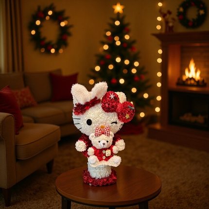 圣诞Hellokitty永生花红花环凯蒂猫摆件送女友闺蜜生日节庆礼物