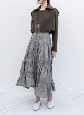 工装风橄榄绿双排扣超短外套RS03011