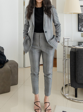 娇小版型修身经典黑色复古格纹西装外套RS03006
