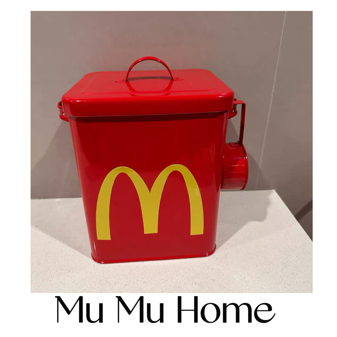 Mu Mu 沐家麦当劳储粮桶猫粮储存桶狗粮密封防潮红色铁桶收纳宠物