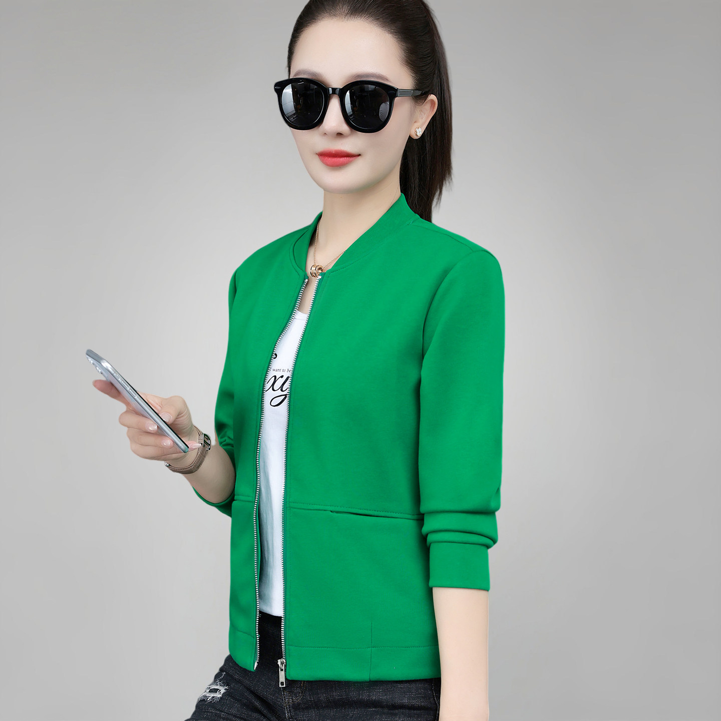 短夹克女士外套2026早春新款遮肉显瘦上衣立领棒球服妈妈运动开衫