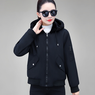 两面穿派克棉服女短款冬装2025新款连帽加绒夹克时尚妈妈保暖外套