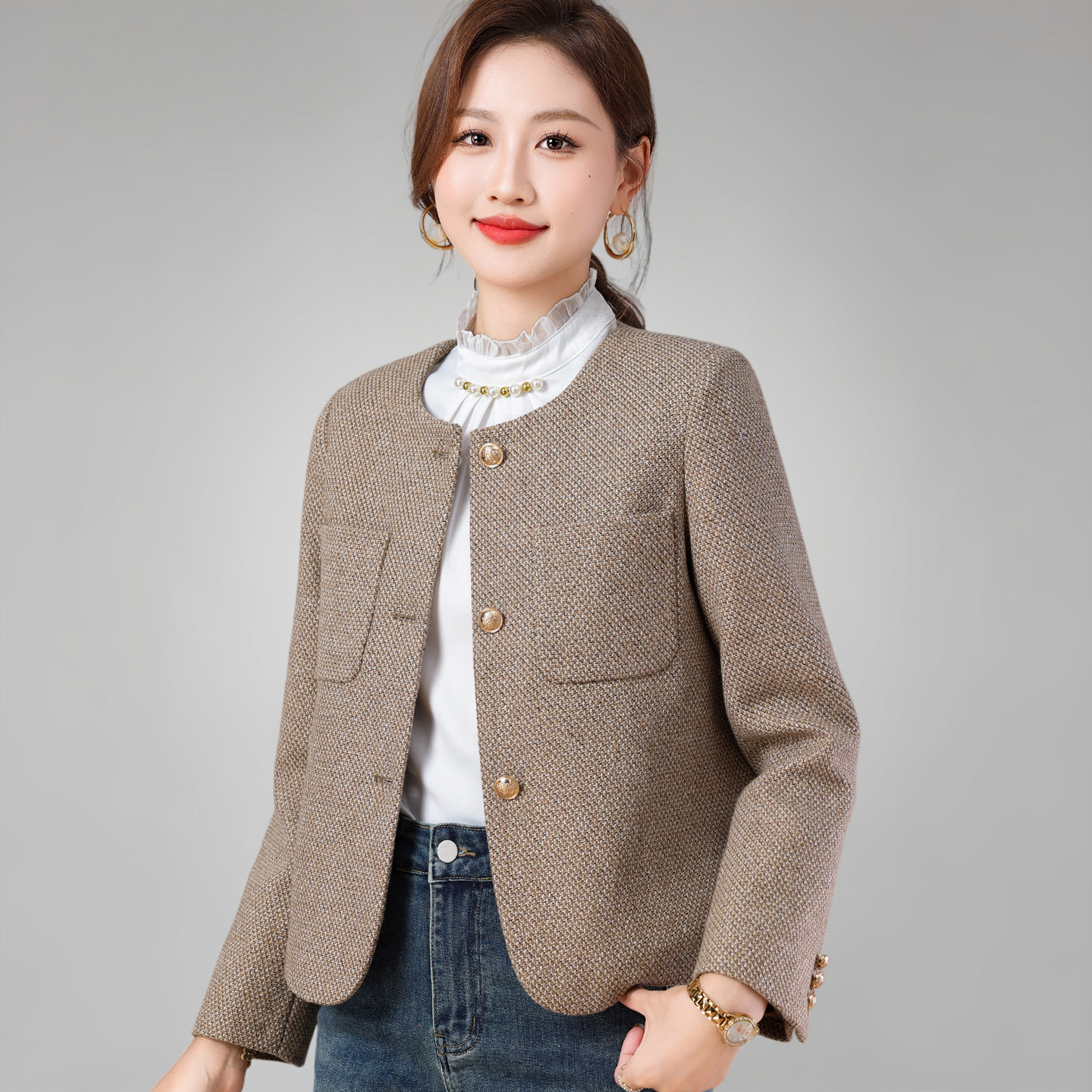 小香风外套女士短款羊毛呢西装