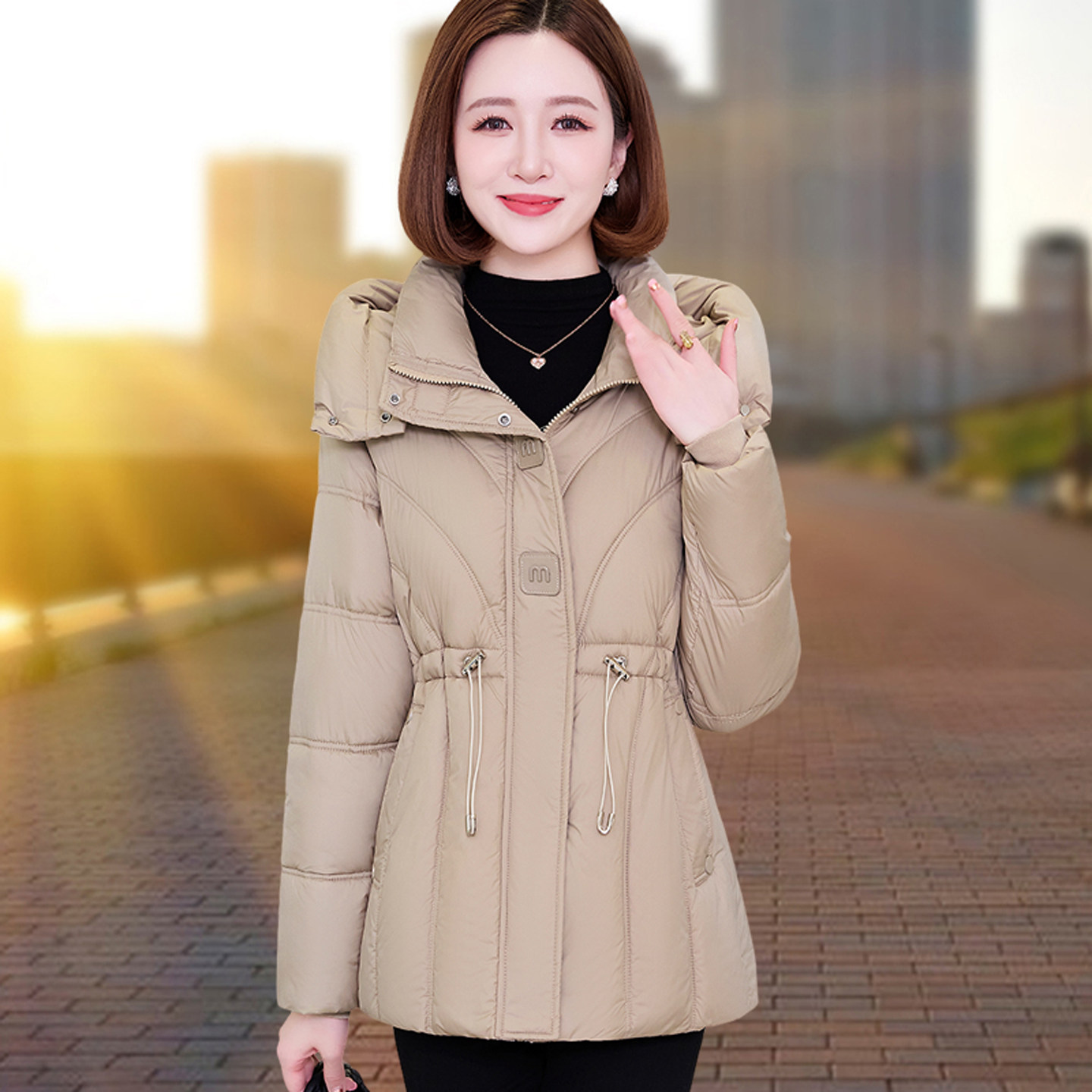 连帽棉服外套女修身保暖收腰棉衣