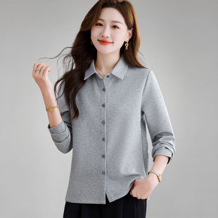 针织棉衬衫女士长袖春装2026新款外搭厚上衣妈妈开衫休闲衬衣外套