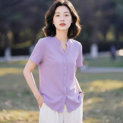 棉麻衬衫女短袖2026夏季新款妈妈款洋气透气上衣中年女装显瘦衬衣