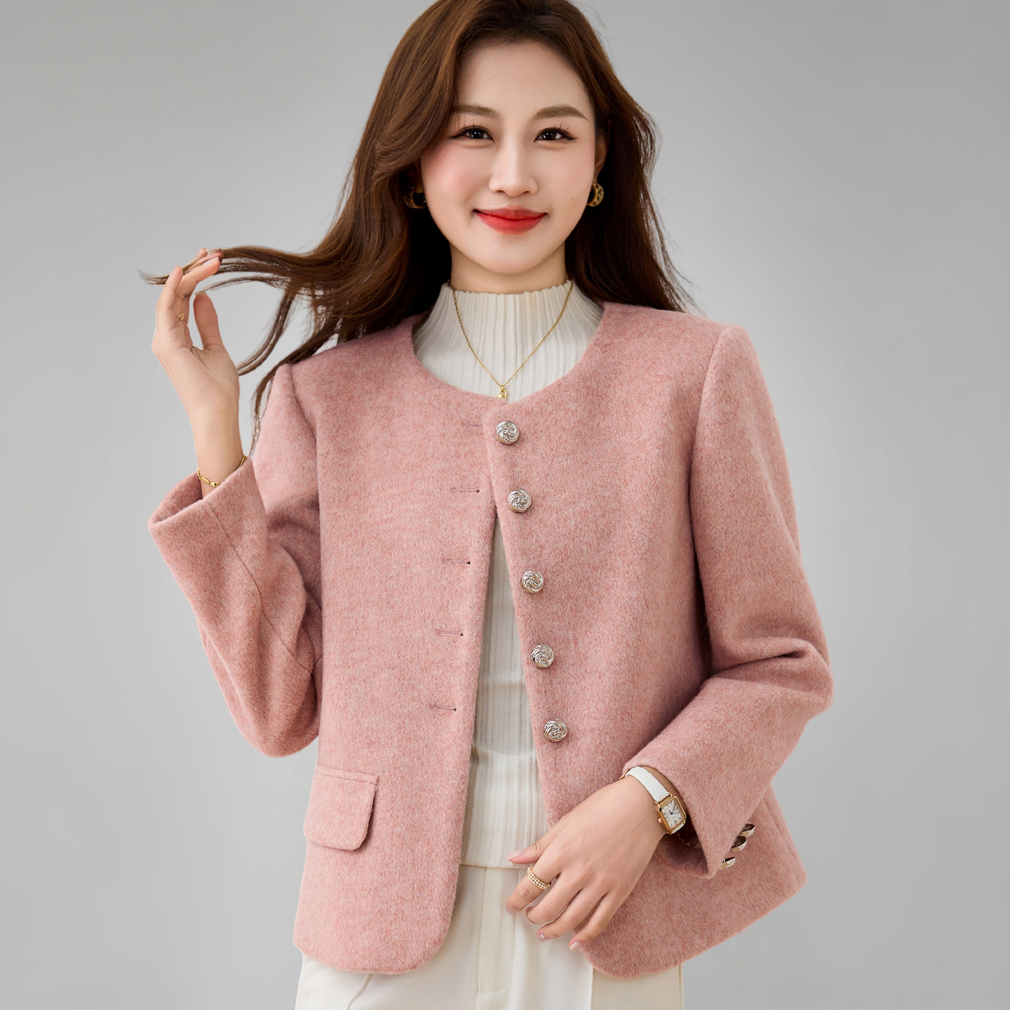 中年人小香风羊毛呢外套女秋冬2025新款妈妈短款上衣高级感小西装