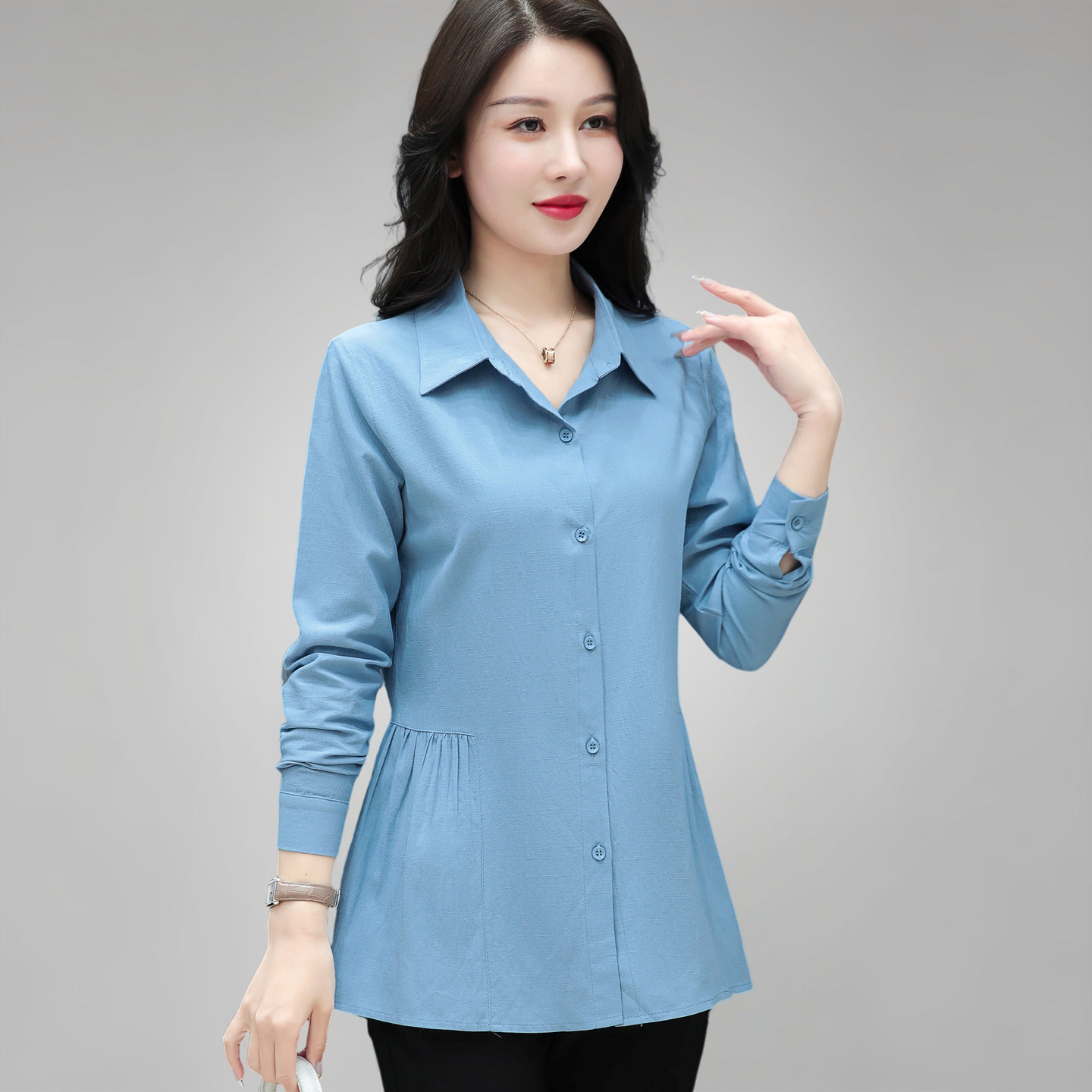 全棉衬衫女士长袖春装2026新款洋气时尚大码上衣气质宽松妈妈衬衣