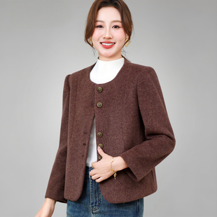 小香风女士短外套2026春装新款圆领厚西装妈妈上衣双面羊毛呢大衣
