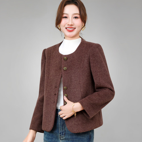 小香风女士短外套圆领羊毛呢大衣