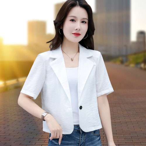 短外套女短袖薄款小西装棉麻上衣