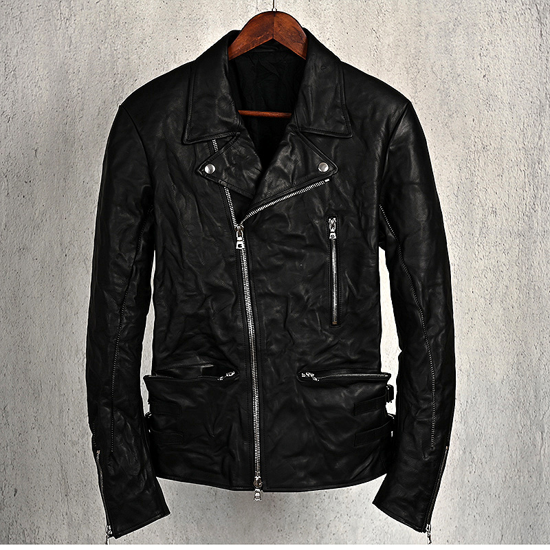 暗黑系列立体裁剪褶皱机车皮衣