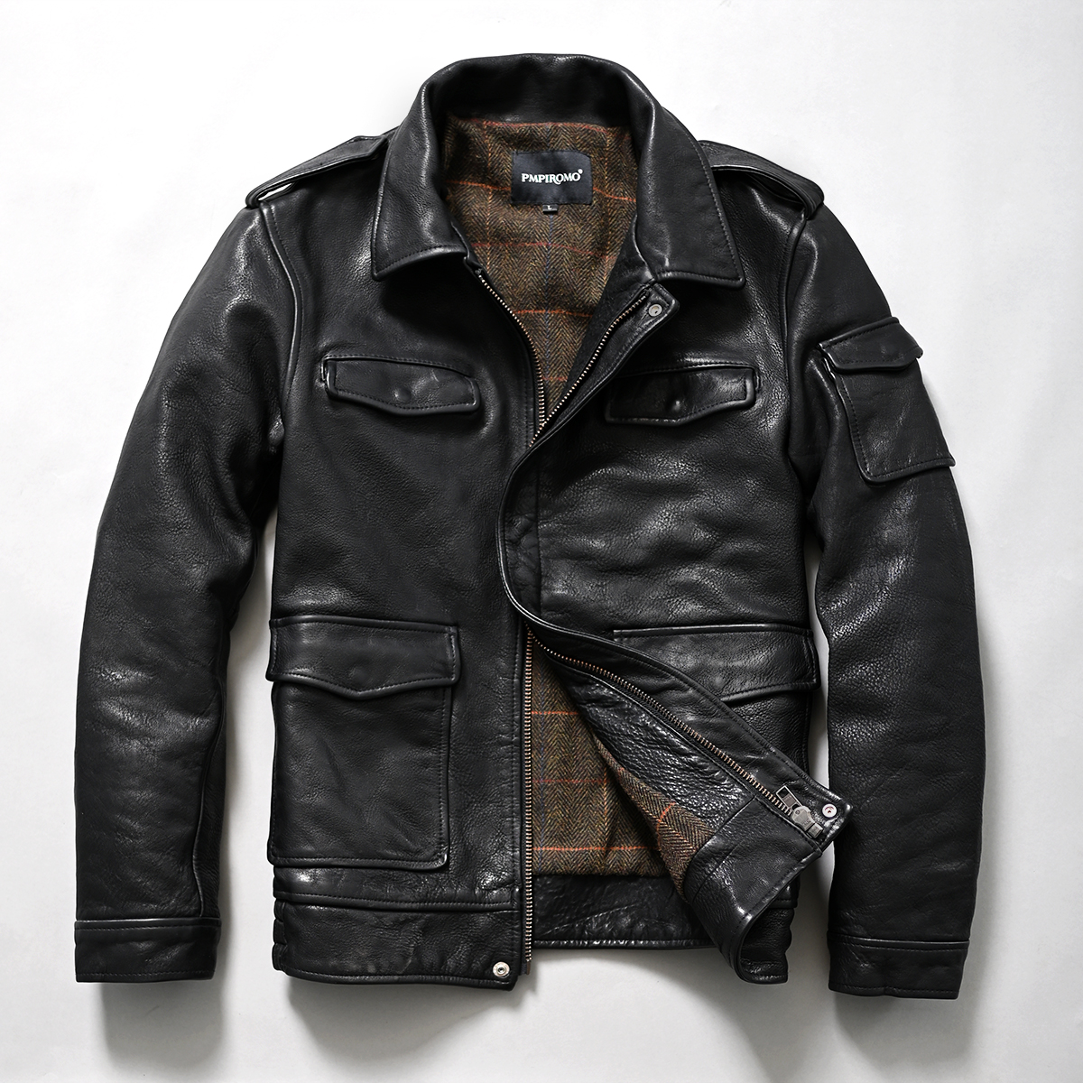 多口袋休闲皮衣猎装皮衣