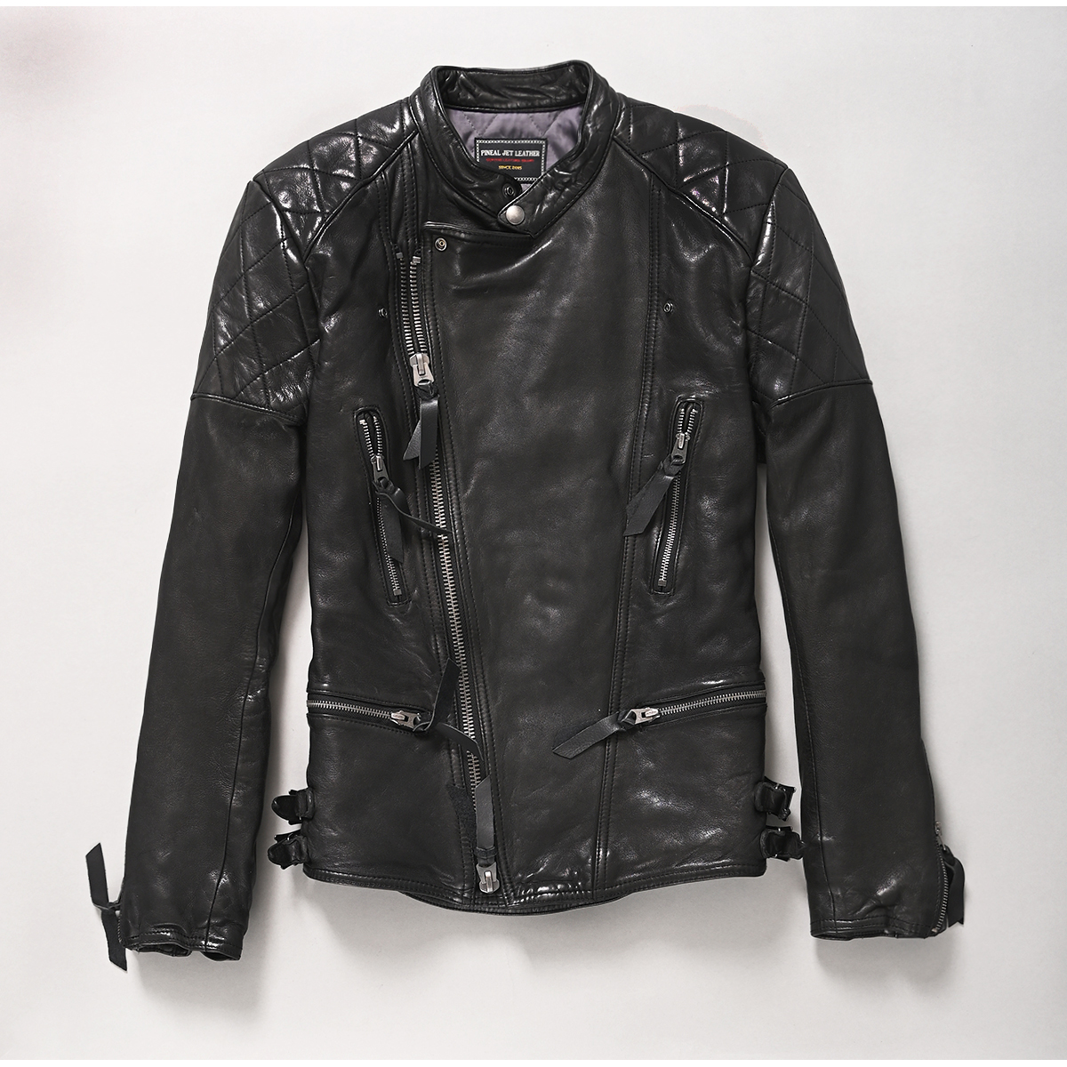 日系皮衣加棉立领修身