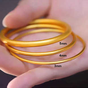 古法黄金色手镯女款越南沙金仿真18K金镯子实心传承素圈手环经典