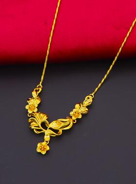 沙金花朵项链女款吊坠镀仿真黄金色新娘结婚三金婚庆套链首饰品