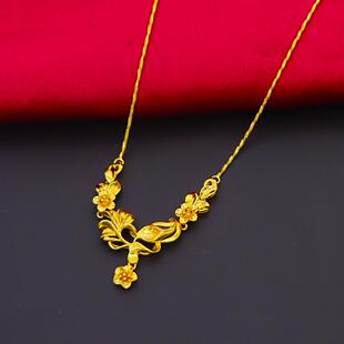 沙金花朵项链女款吊坠镀仿真黄金色新娘结婚三金婚庆套链首饰品