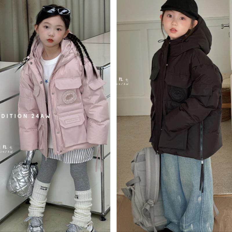 现货2025冬款叁作波拉男女中大童亲子工装派克白鸭绒羽绒服外套