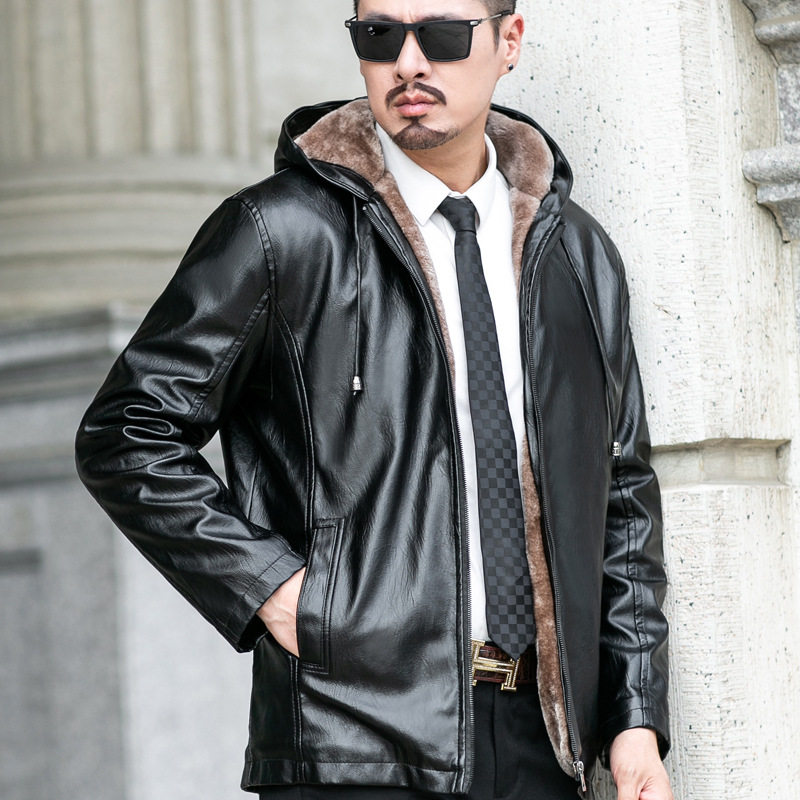 Autumn and winter man leather clothing locomotive coat Fur one Hooded Windbreak Plush thickening Windbreak keep warm Easy Jacketin the Men's clothing, Leather clothing  category - from Buy2taobao.com to provide professional Taobao agent buy service