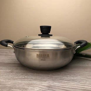 26/28/30cm双耳汤锅电磁炉加厚优质不锈钢锅钢化玻璃盖火锅平底锅