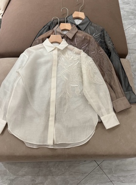 超重工Bc衬衫 真丝亚麻双层重工刺绣贴花长袖衬衫 高端奢华老钱风