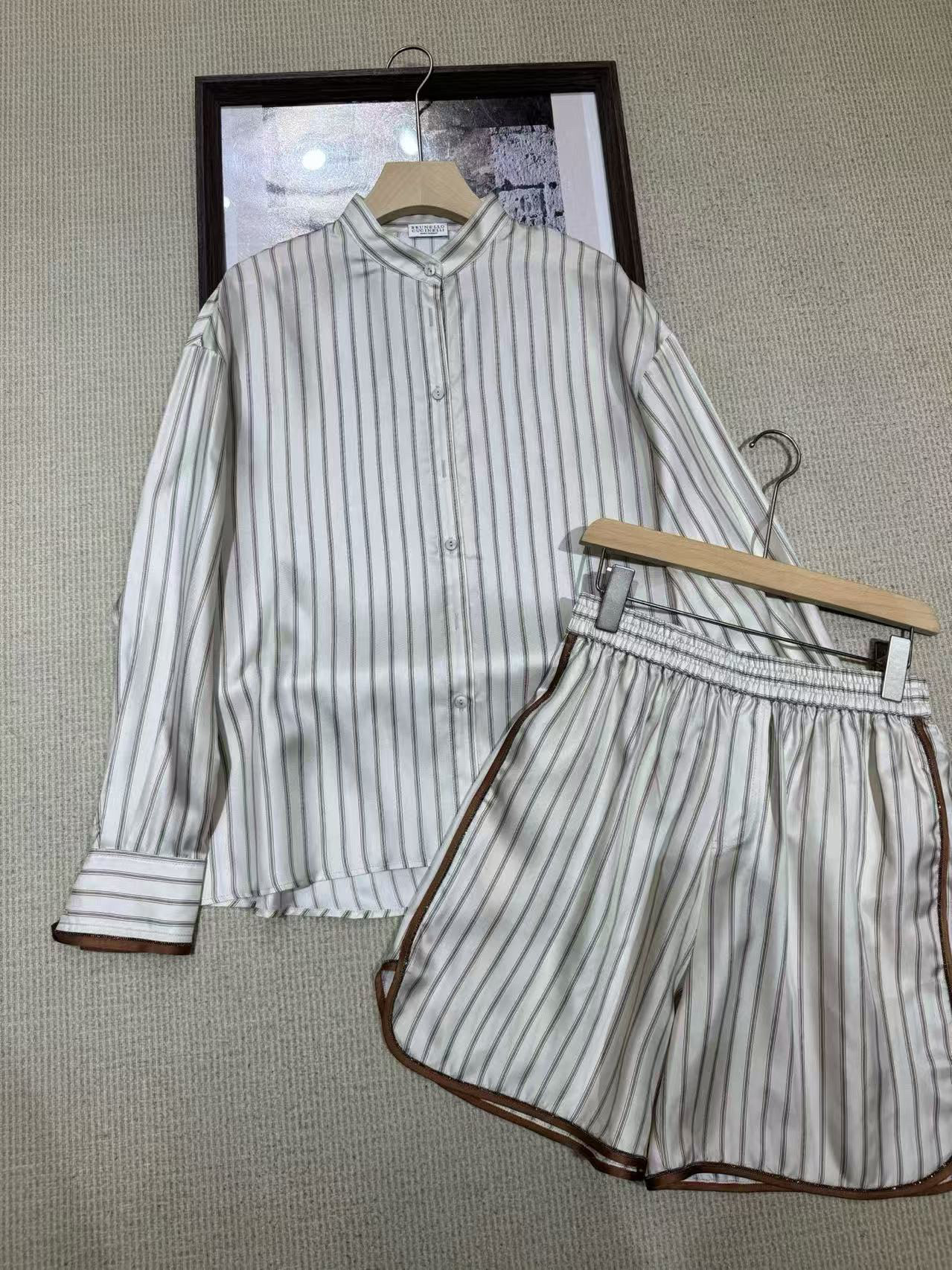 意大利BC重磅真丝 老钱休闲套装 真丝衬衫 真丝短裤女装夏款套装