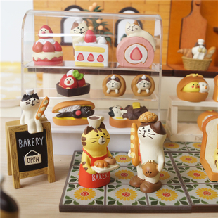猫部杂货软萌治愈日系猫咪面包店小摆件可爱车载公仔主题蛋糕装饰