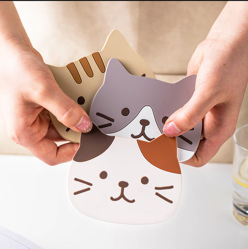 猫部杂货日式可爱猫头硅胶垫杯垫