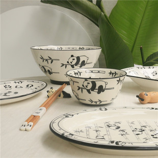 猫部杂货 懒洋洋大熊猫主题餐具釉下彩面碗米饭碗炒饭盘饺子盘