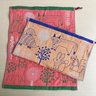 猫部杂货森林小动物纱布方巾猫咪刺猬柔软儿童纯棉手帕毛巾擦手巾