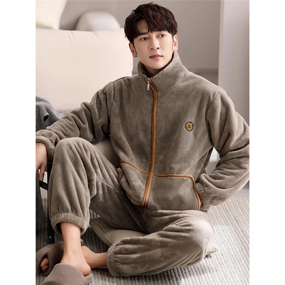 美梦冬款睡衣男士珊瑚绒加厚加绒牛奶绒秋冬季法兰绒加大码海岛绒