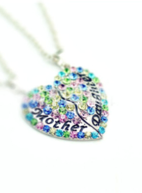 镶水钻亲子套链欧美daughter桃合金mother项链外贸短心形