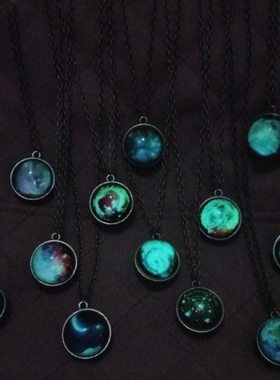 双面玻璃球宇宙星空项链夜光毛衣链欧美圣诞饰品外贸发光太阳系