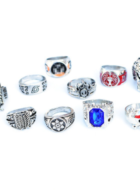 动漫忍者进击巨人海王写轮眼死神黑执事蓝宝石合金戒子朋克风戒指