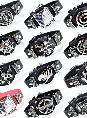 欧美风徽章动漫周边编织皮革手链