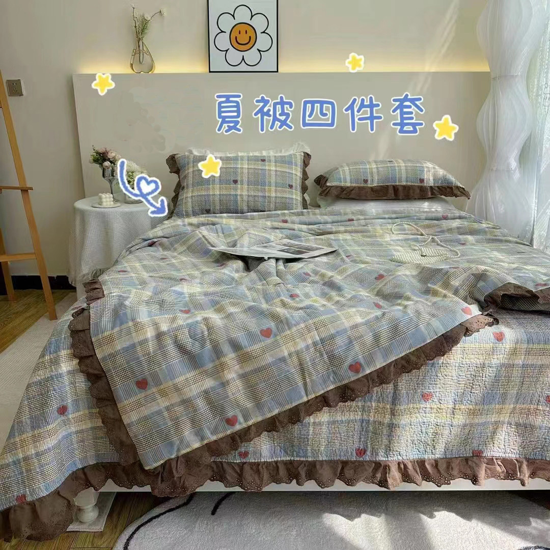 赞妙纯棉夏被四件套全棉床盖式