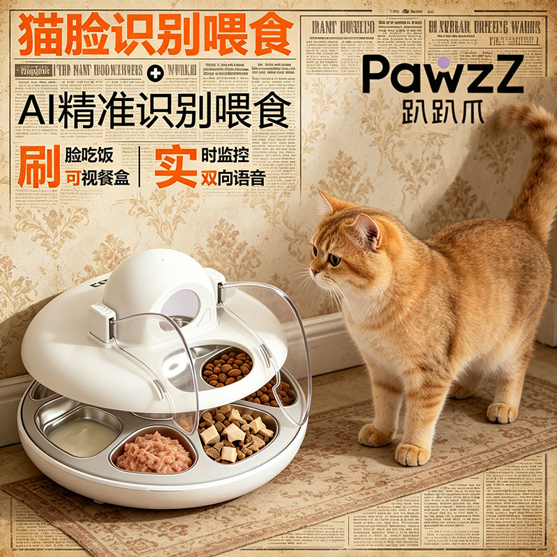 PawzZ趴趴爪猫脸识别喂食器多猫喂食自动智能分餐防止抢食防偷吃