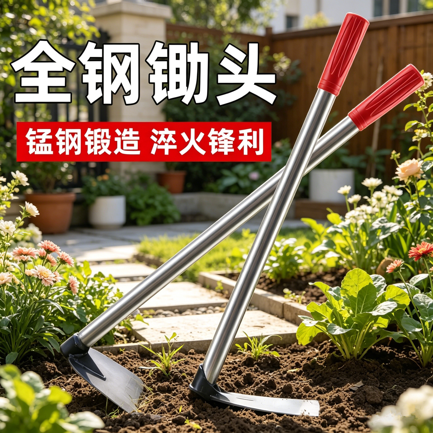 小型军功锄头锰钢一体家用种菜挖笋锄草专用四川老式广东阳江镢头 - 实物图