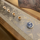 双面复古织锦提花茶席日式 禅意防水棉麻布桌旗新中式 茶台茶布艺