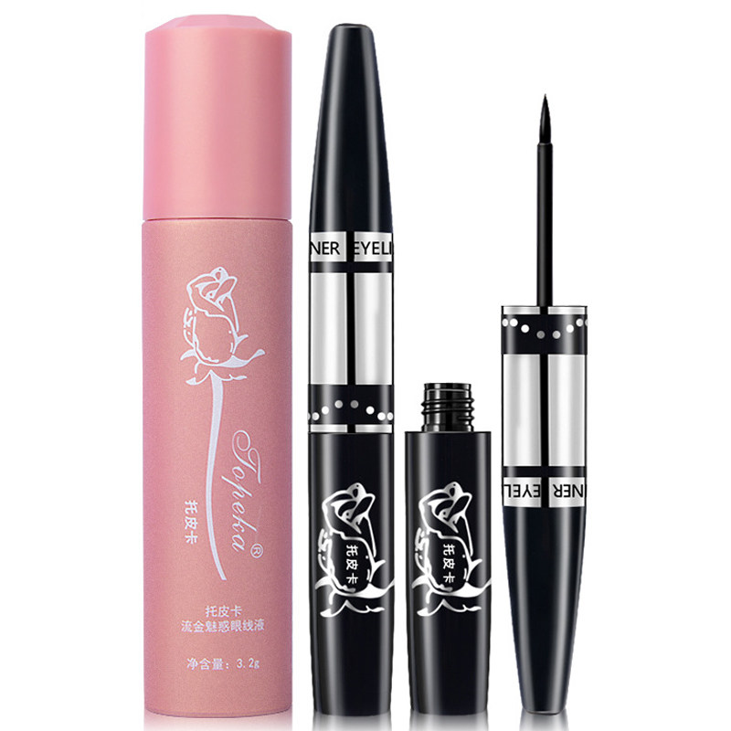 托皮卡流金魅惑眼线液笔浓黑硬头不掉软头防水不晕染新手初学者