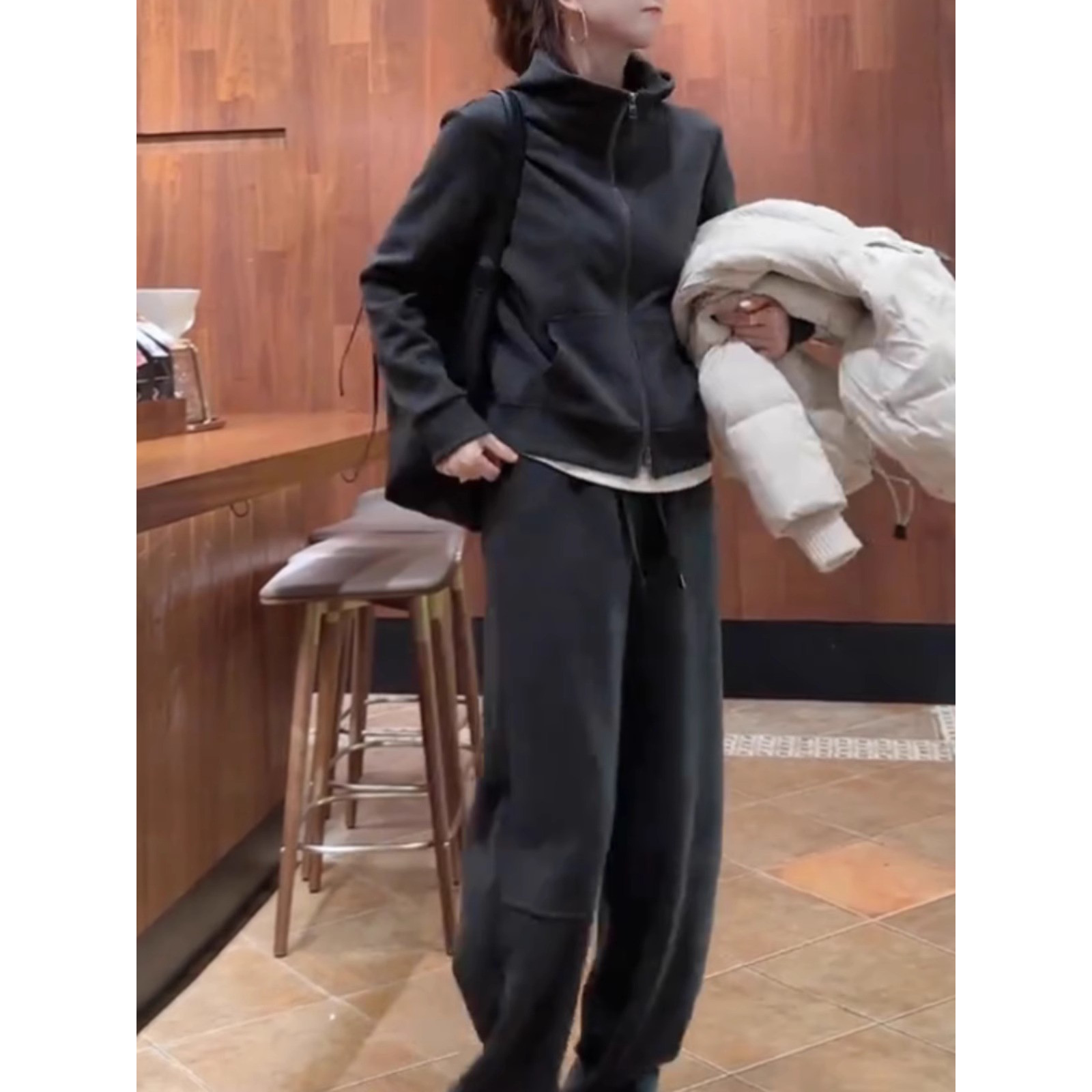 松弛感宽松开衫卫衣外套阔腿长裤子两件套PMM别致洋气女运动套装