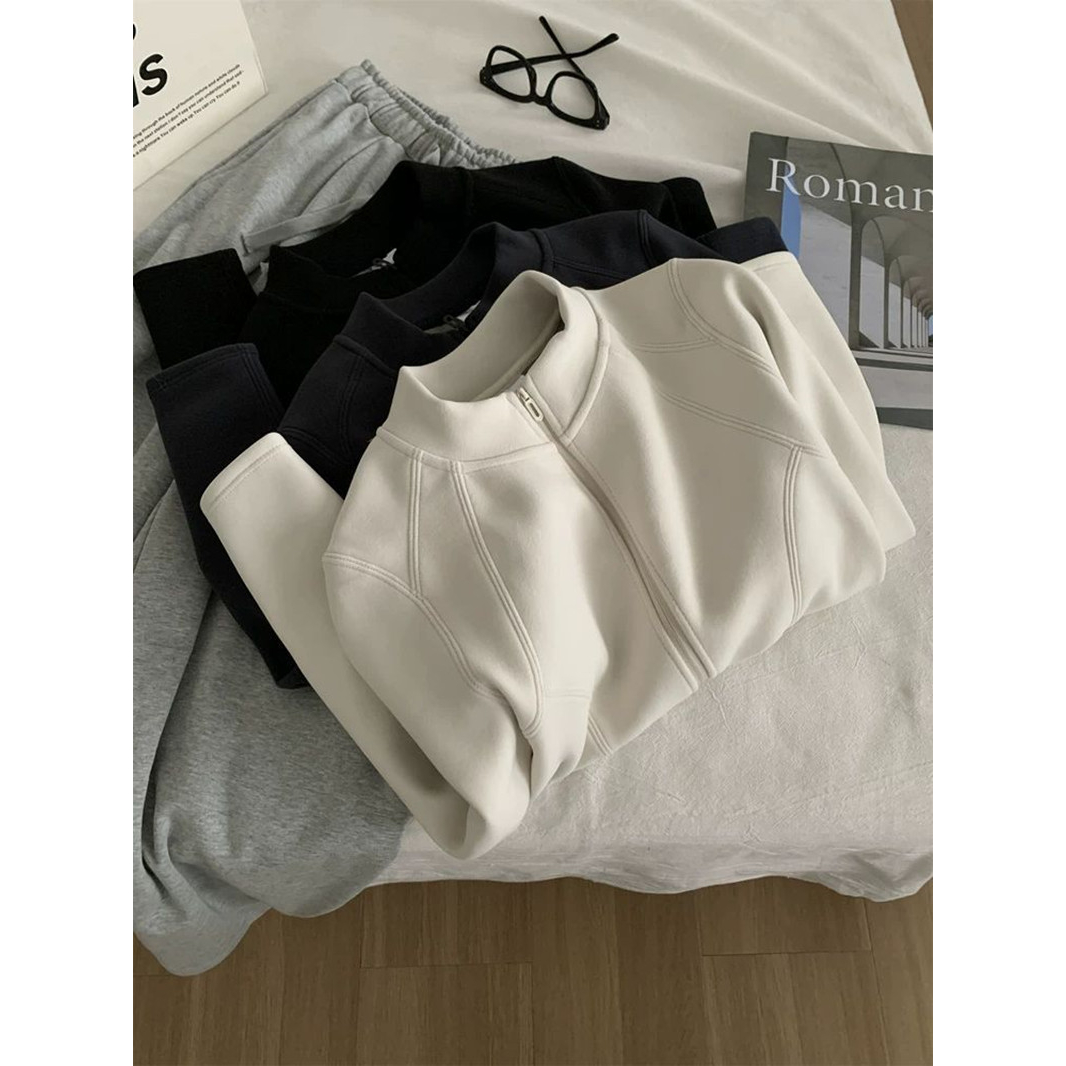 胖mm松弛感加厚减龄开衫上衣外套韩版温柔风复古纯色棉服别致小衫