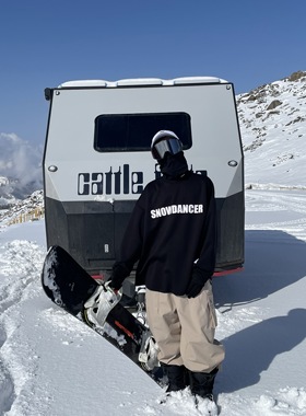 雪否 黑色单板滑雪防水over size宽松T恤 透气男女室内滑雪卫衣