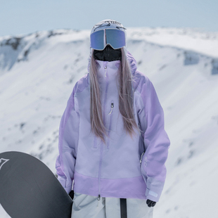 紫色3L防水防风耐磨滑雪外套全压胶oversize单板滑雪服加绒 雪否